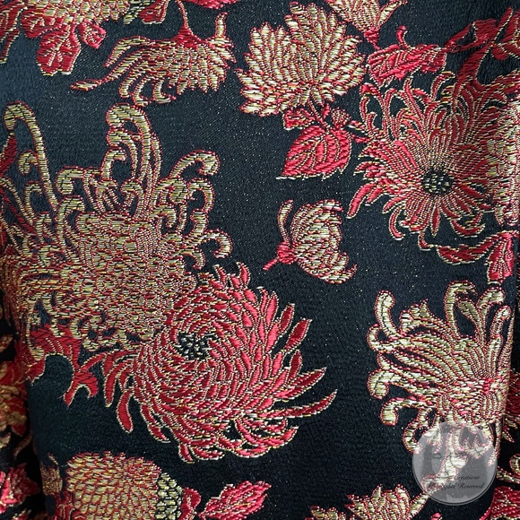 Japanese Robe Black Satin with Metallic Floral Embroidery Vintage Loungewear HTF - Picture 4 of 10